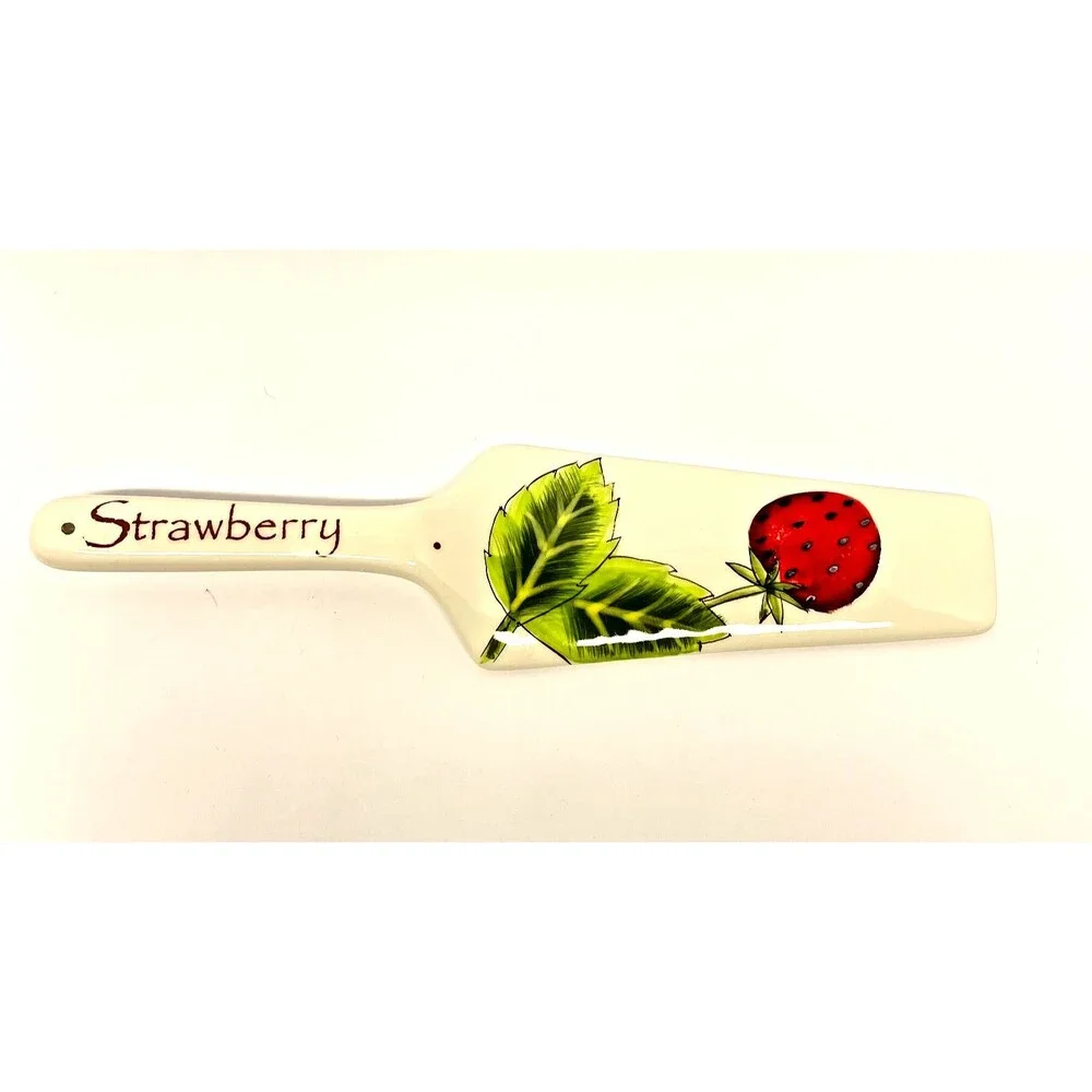Pier 1 Imports Strawberry 11” Ceramic Cake Stand & 9.5” Server Hand Painted-Excl